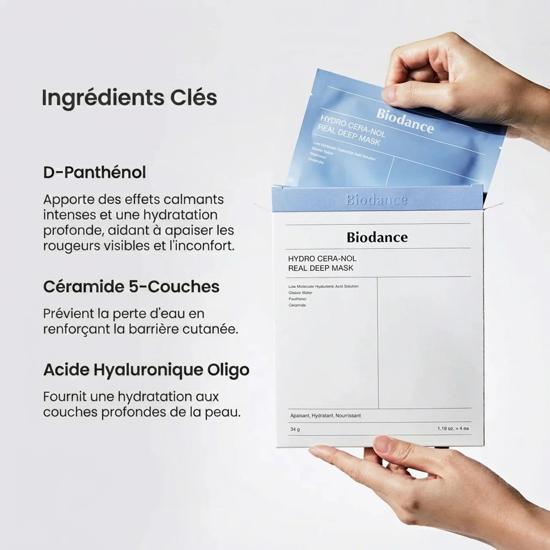 Masque Tissu Hydratant à l'Acide Hyaluronique & Céramide